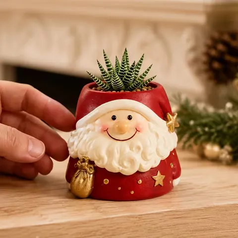 Cachepô em forma de Papai Noel com suculenta